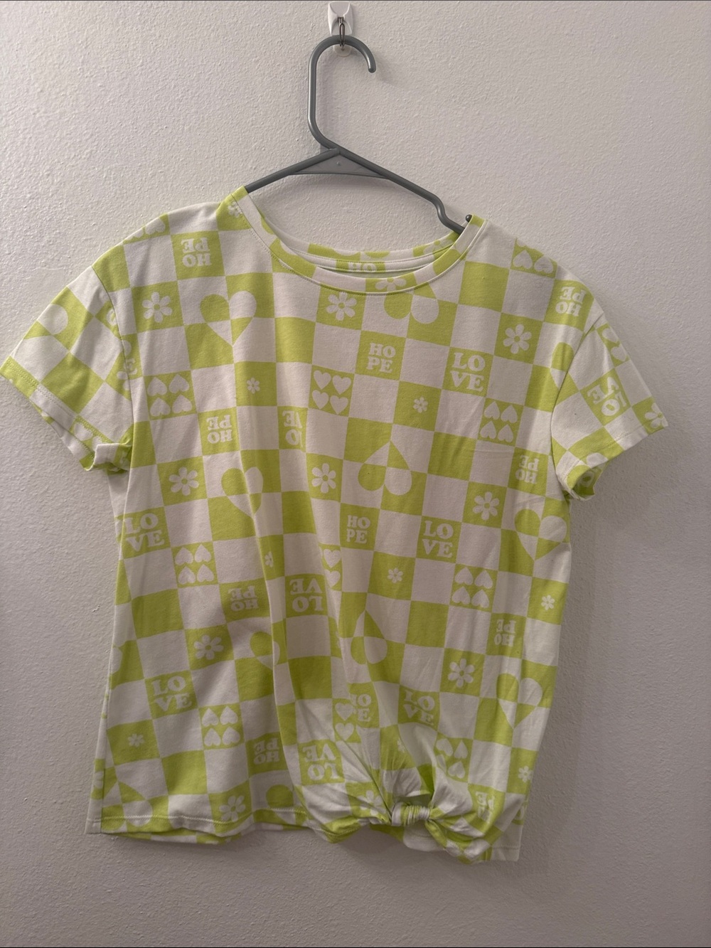 wonder nation Lime & White Checker Tee with Hearts and Flowers